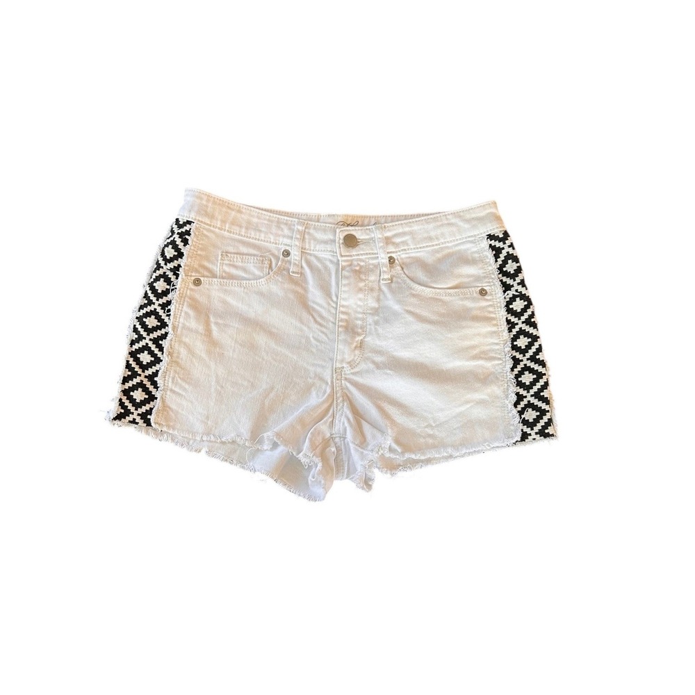 Universal Thread White High Rise Shortie Denim Shorts Geometric Side Panel 6/28R